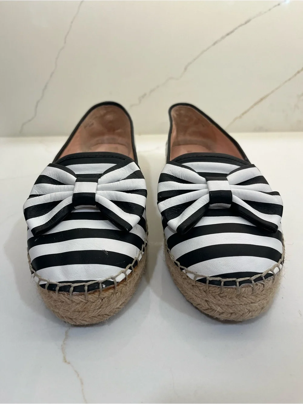 Kate Spade New York Black & White Striped Bow Espadrille Flats Size 7.5